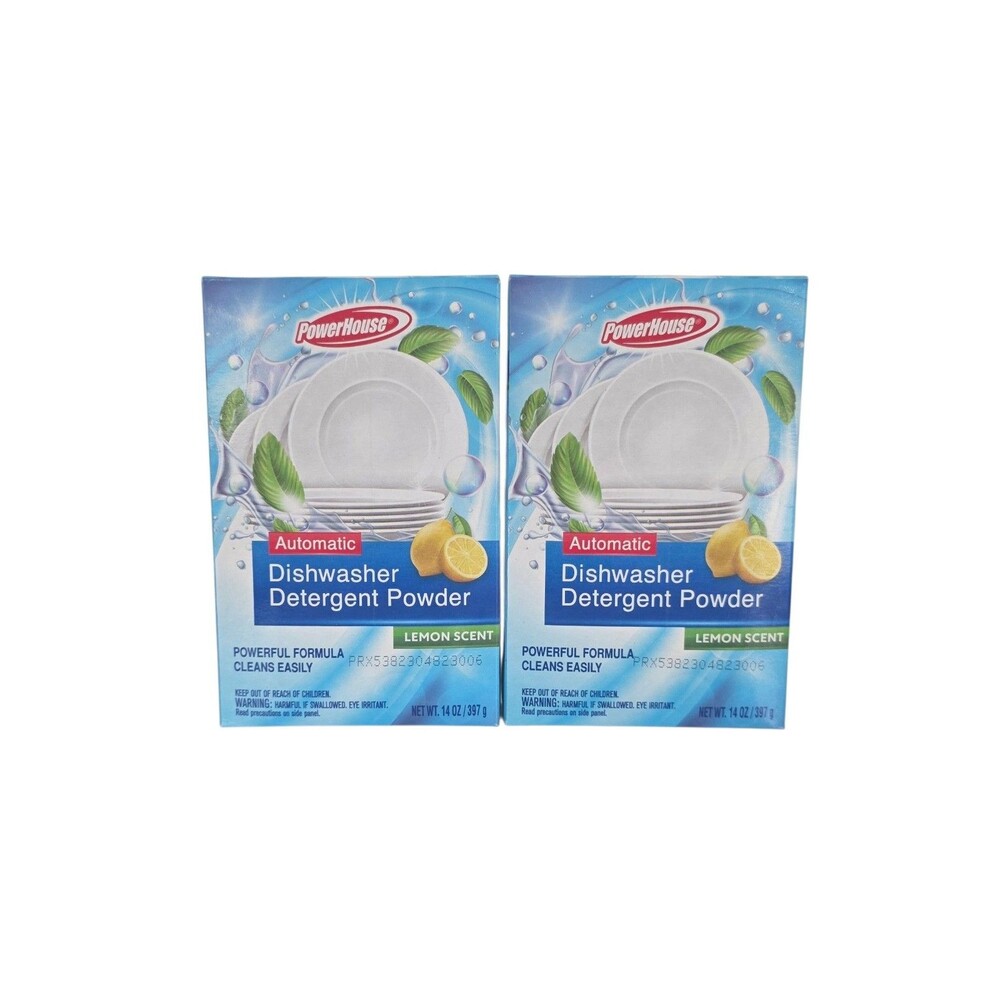 PowerHouse Automatic Dishwasher Detergent Powder Lemon Scent 14 oz ~Lot Of 2